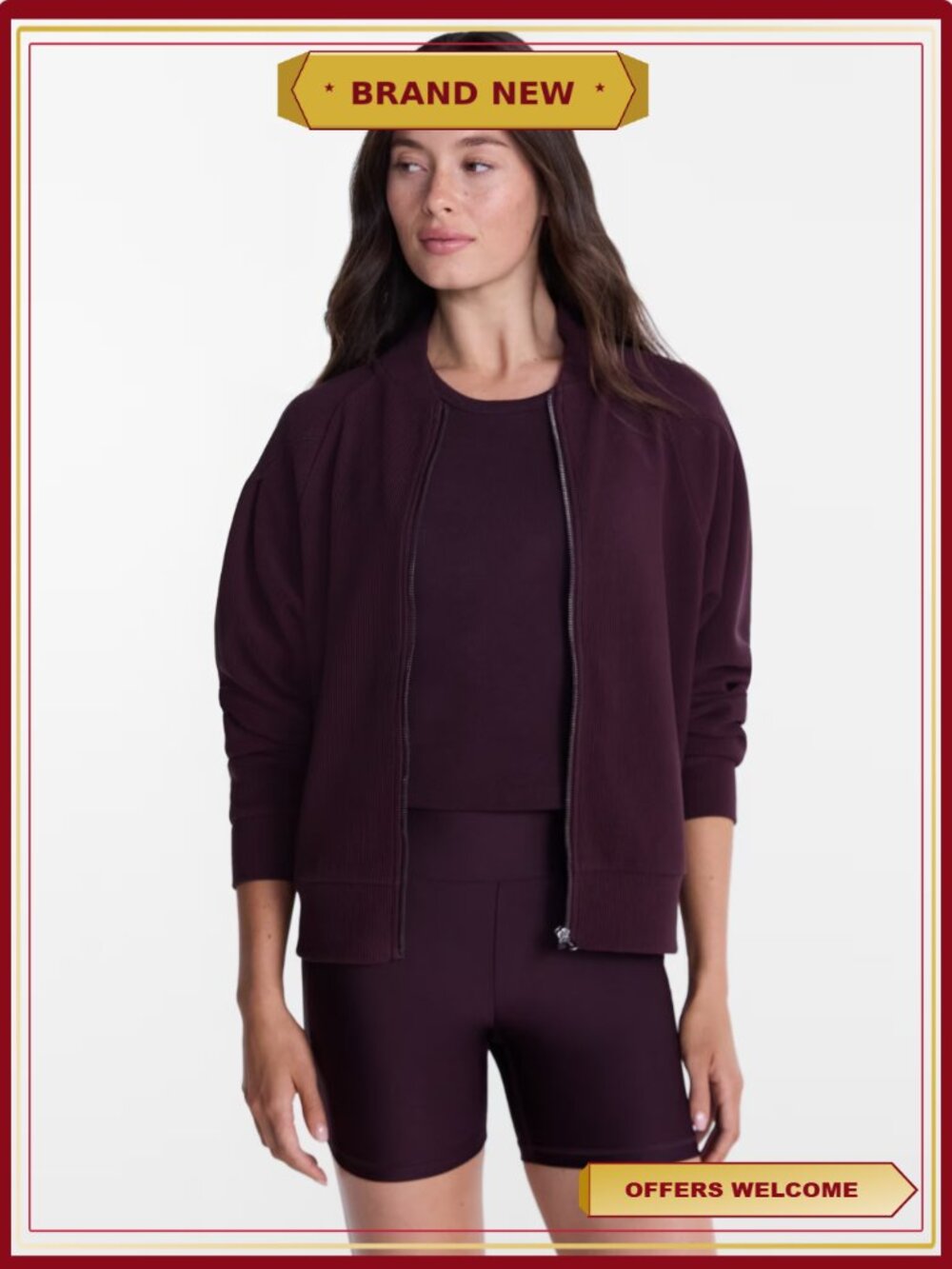 Ottoman Ribbed Full Zip Bomber Jacket - Picture 2 of 6